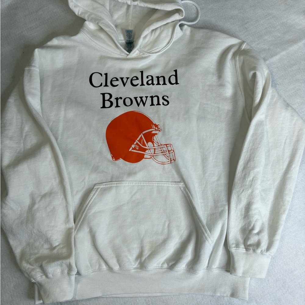 Cleveland Browns Gildan Heavy Blend Hoodie Size Large White NFL Sweatshirt